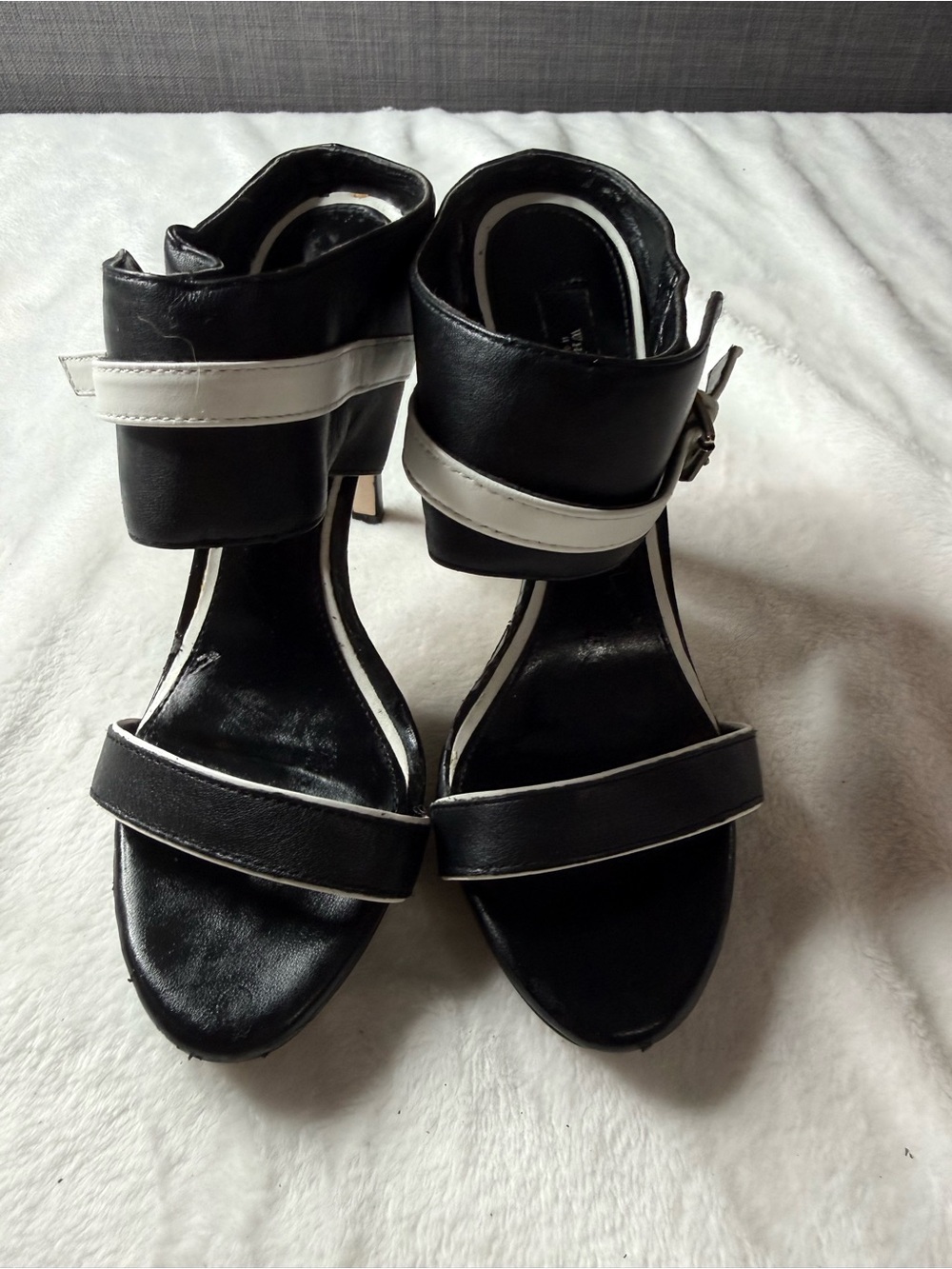 White House Black Market Women’s Black and White Ankle-Strap Heels